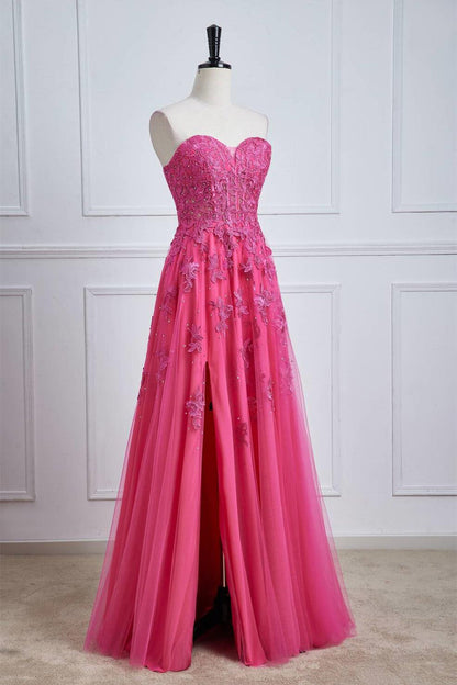 Blue Lace Appliques Tulle A-line Long Formal Dress