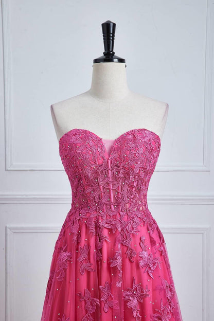 Blue Lace Appliques Tulle A-line Long Formal Dress