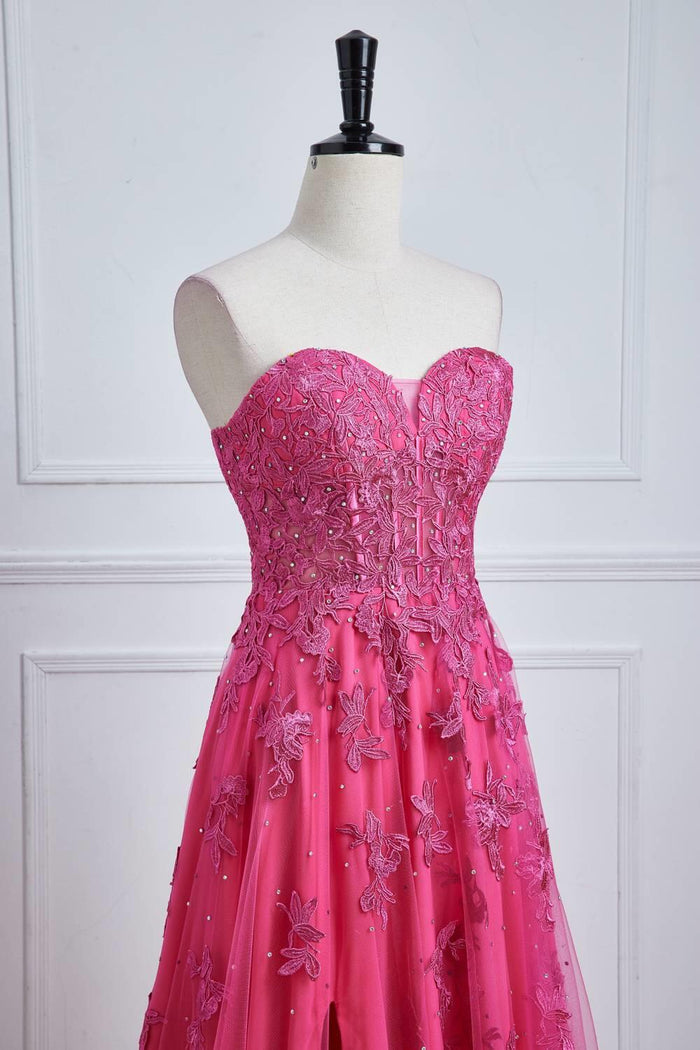 Blue Lace Appliques Tulle A-line Long Formal Dress