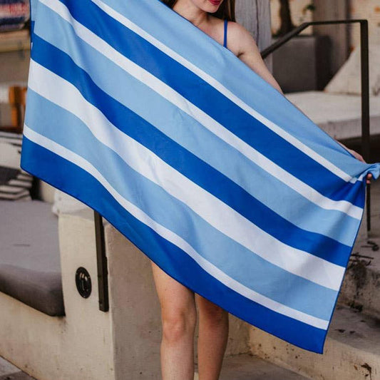 Blue Striped Quick Dry Beach Towel - Blue