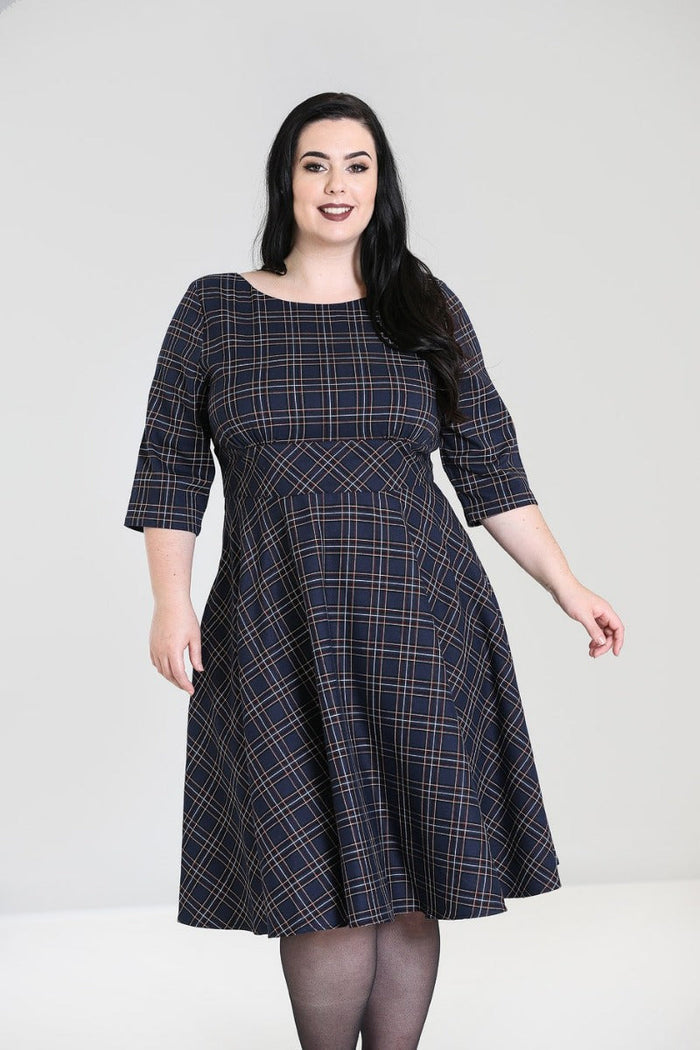 British Accent Dress in Navy Tartan