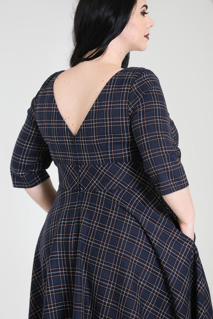 British Accent Dress in Navy Tartan