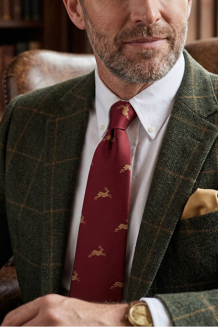 Buck Red tie with luxurious printed design, ideal for weddings, office events, and formal occasions.