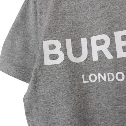 Burberry grey cotton pocket t-shirt with white logo print and short sleeves.