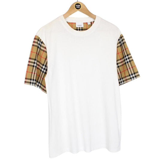 Burberry London White and Tan Brown Carrick Nova Check Short Sleeve T-Shirt
