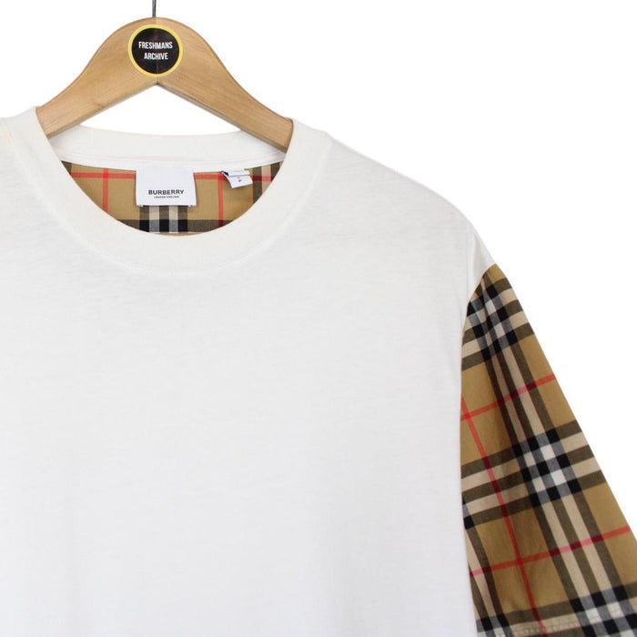 Burberry London White and Tan Brown Carrick Nova Check Short Sleeve T-Shirt