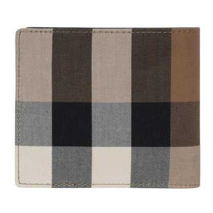 Burberry bifold wallet tan brown Nova Check pattern with logo detail.