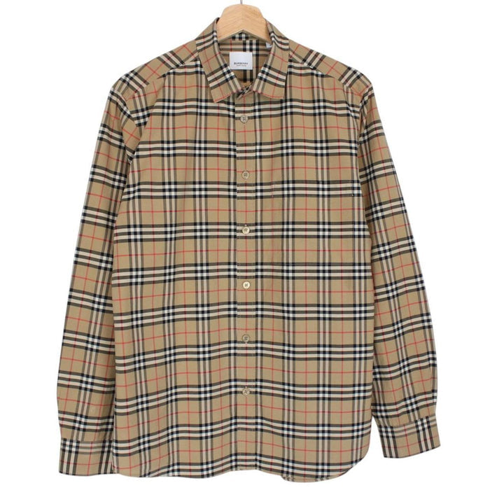 Burberry Tan Brown Nova Check Long Sleeve Poplin Cotton Shirt