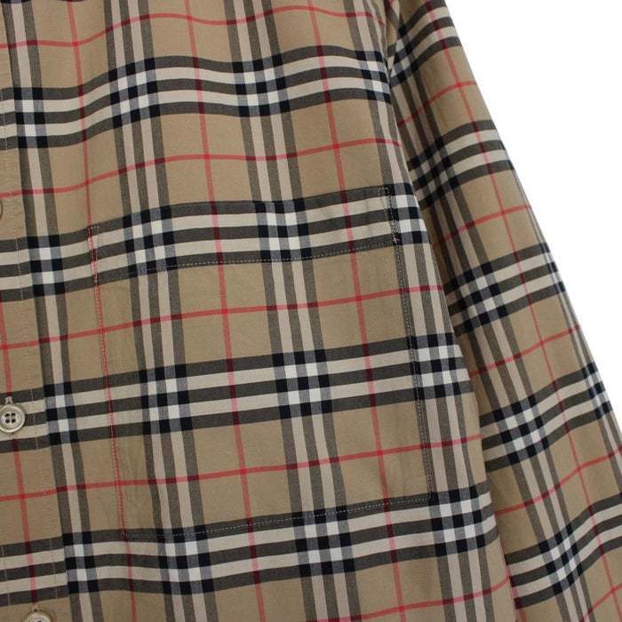 Burberry Tan Brown Nova Check Long Sleeve Poplin Cotton Shirt