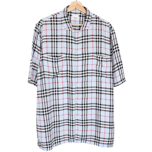 Burberry Light Blue Nova Check Short Sleeve Raymouth Cotton Shirt