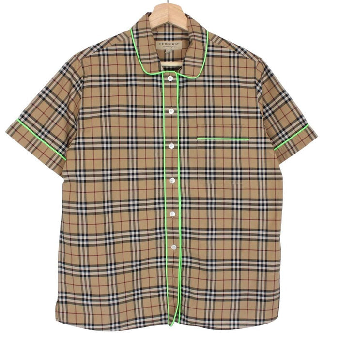 Burberry Tan Brown and Green Nova Check Short Sleeve Cotton Shirt