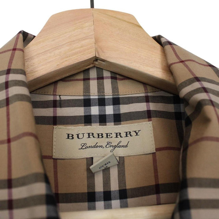 Burberry Tan Brown and Green Nova Check Short Sleeve Cotton Shirt