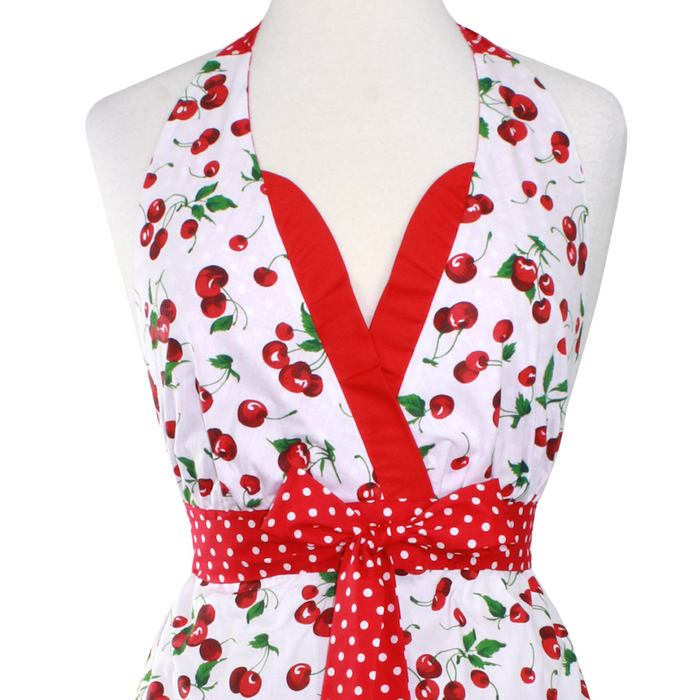 "Butter Me Up" Cherry Christmas Apron - Mrs. Claus' Cherry Pie Holiday Retro Apron