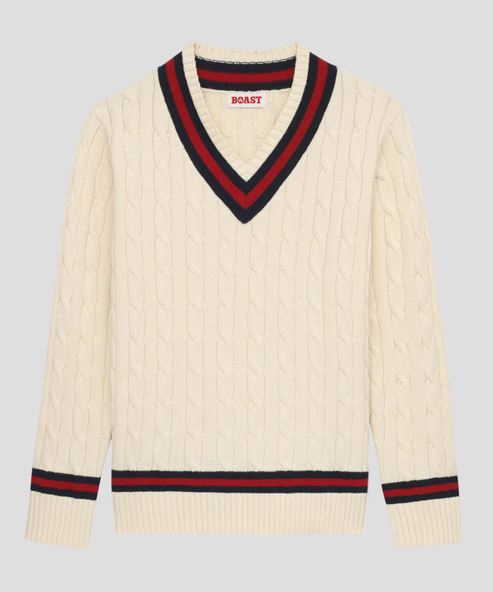 Cable Knit in Ivory Maroon Navy