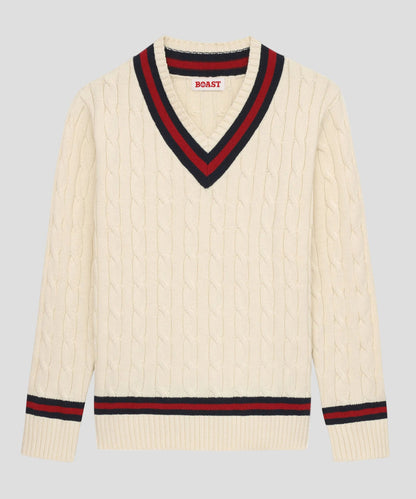 Cable Knit in Ivory Maroon Navy