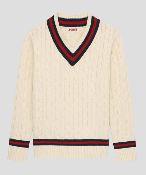 Cable Knit in Ivory Maroon Navy