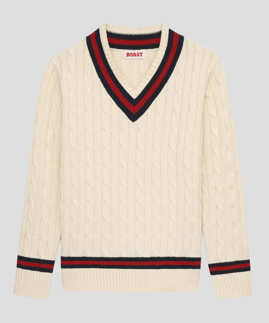 Cable Knit in Ivory Maroon Navy