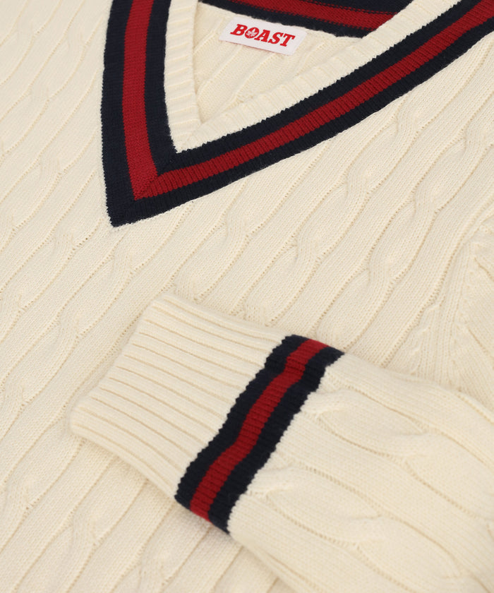 Cable Knit in Ivory Maroon Navy