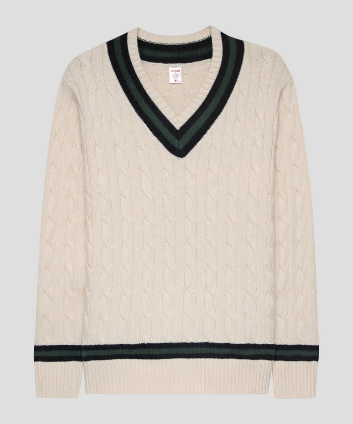 Cable Knit in Ivory Navy Green