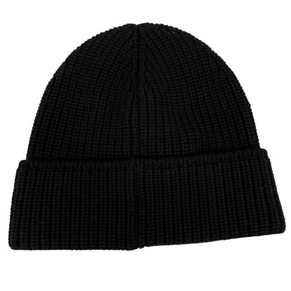 Canada Goose black beanie hat ribbed wool with embroidered logo detail.