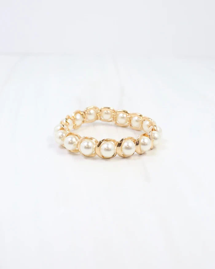 Caroline Hill Hudson Pearl Lined Stretch Bracelet Cream