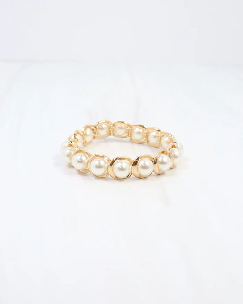 Caroline Hill Hudson Pearl Lined Stretch Bracelet Cream