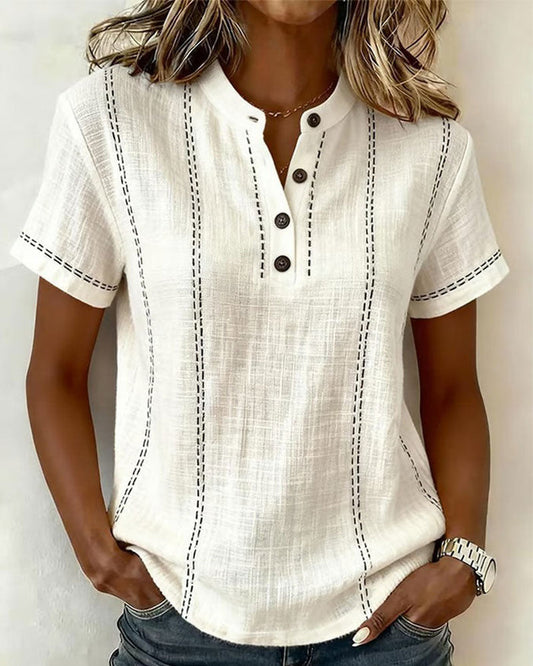 Casual V-Neck Button T-Shirt