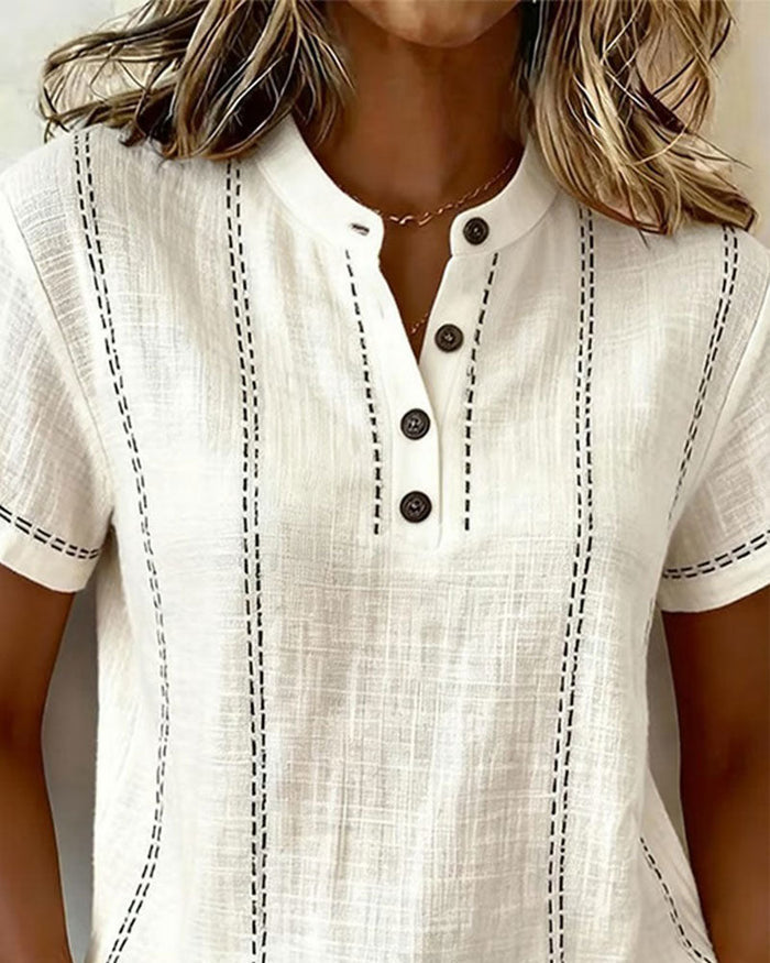Casual V-Neck Button T-Shirt
