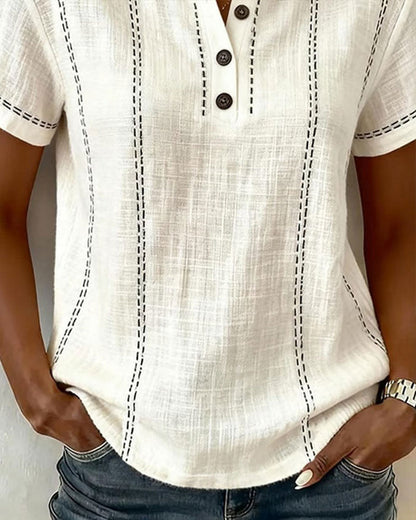 Casual V-Neck Button T-Shirt