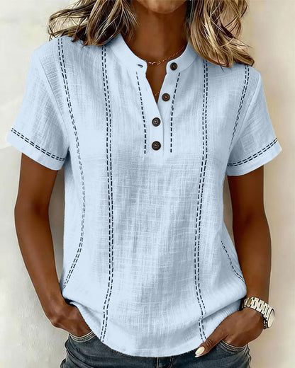 Casual V-Neck Button T-Shirt