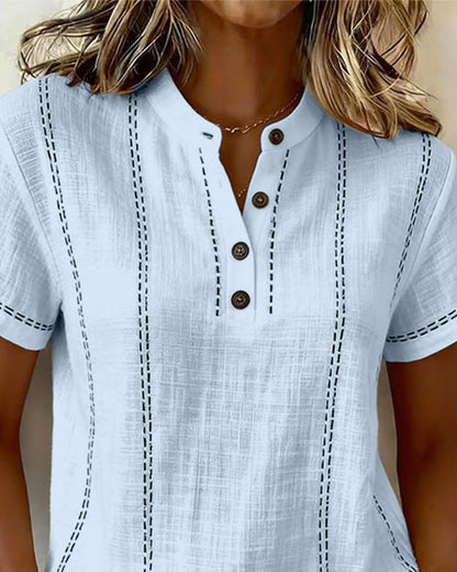 Casual V-Neck Button T-Shirt