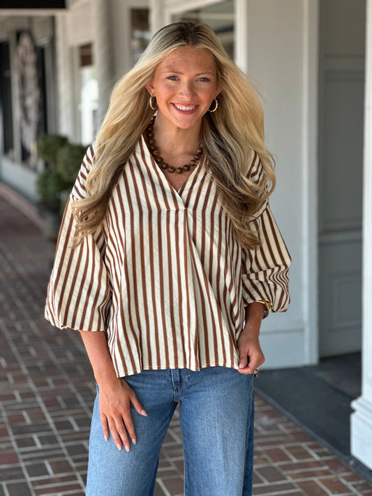 Catch Me There Stripe Top in Caramel