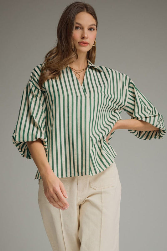 Catch Me There Stripe Top in Hunter Green