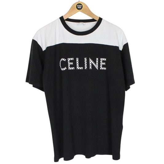 Celine Black and White Loose Cotton Short Sleeve Studs T-Shirt