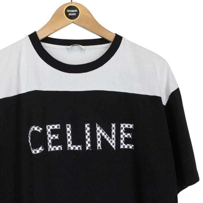 Celine Black and White Loose Cotton Short Sleeve Studs T-Shirt