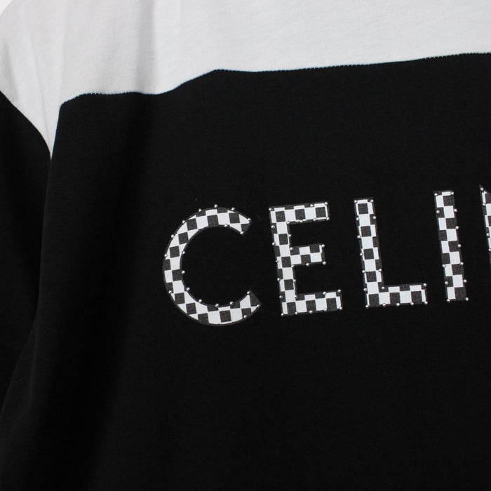 Celine Black and White Loose Cotton Short Sleeve Studs T-Shirt