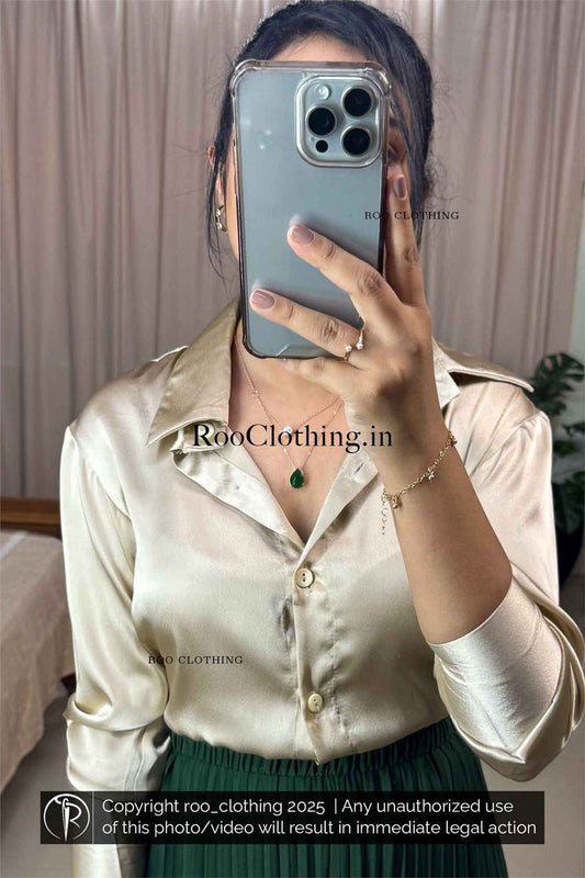 Champagne Shade Satin Loose-Fit Shirt