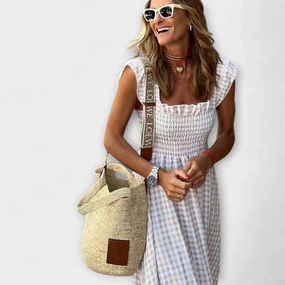 Checked Maxi Dress with Ruffled Sleeves