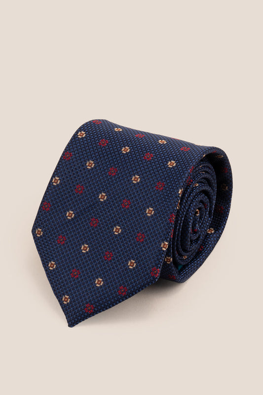 Chequered Floral Navy tie with printed design, ideal for weddings, office events, and formal occasions.