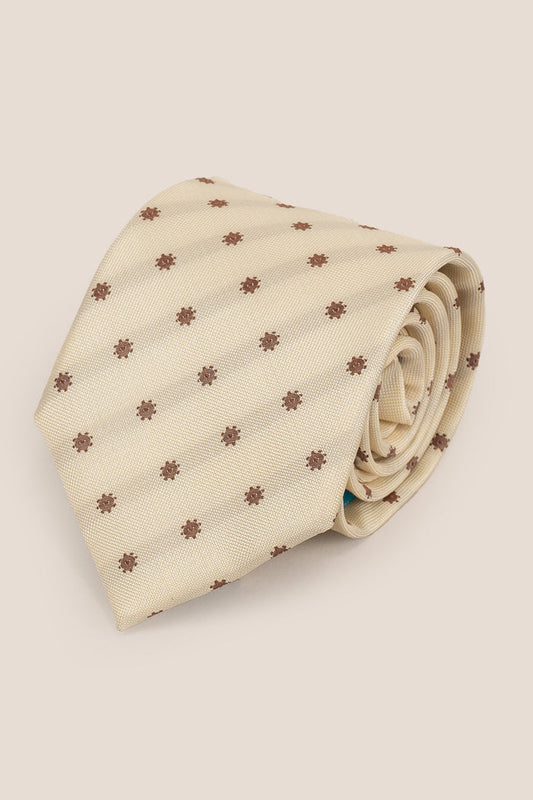 Classic Floral Cream Brown tie with sophisticated design, ideal for weddings and formal occasions.