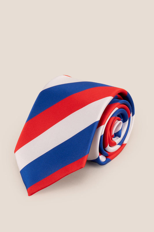 Classic Stripe Red White Blue tie with timeless design, perfect for weddings, office wear, and everyday occasions.
