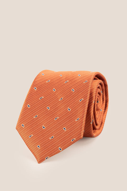 Oswin Hyde Copper Micro Paisley ties for men. The rich copper hue, combined with intricate paisley patterns,  crafted from high-quality material