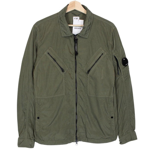 CP Company Khaki Green Chrome Nylon Garment Dyed Lens Overshirt Jacket