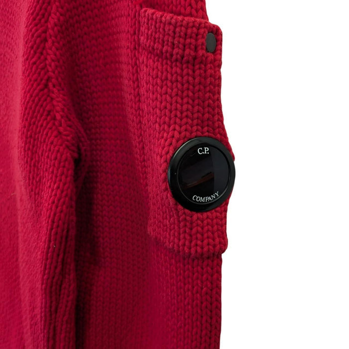 CP Company Red Ribbed Cotton Knit Fisherman Style Lens Jumper