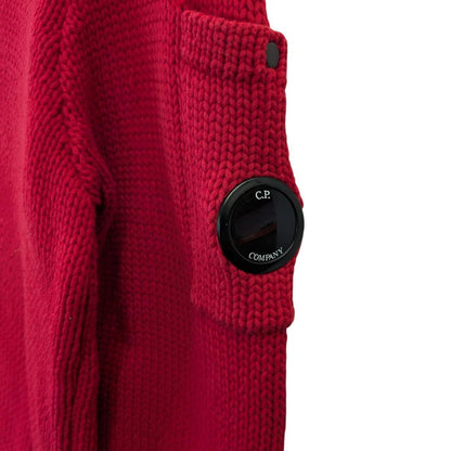 CP Company Red Ribbed Cotton Knit Fisherman Style Lens Jumper
