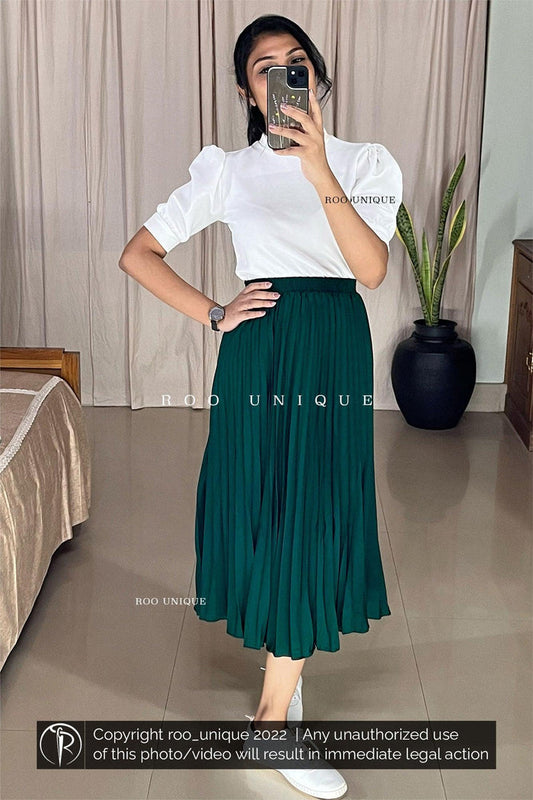 Dark Green Accordion Pleated Skirt