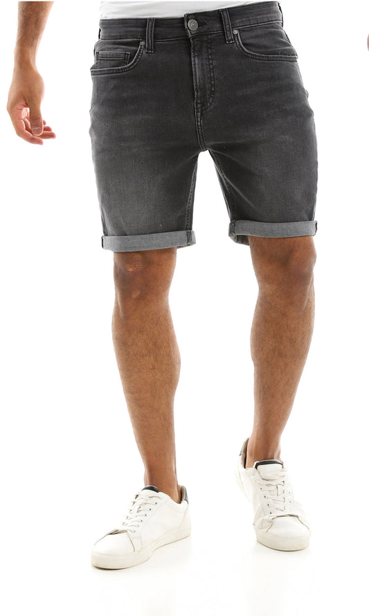 Dark Grey Slim Fit Roll Up Denim Shorts - 98136