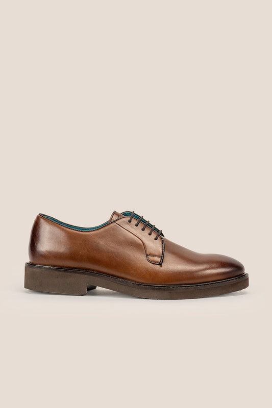 Darren Brown men’s derby leather shoes in rich brown leather, ideal for formal and smart casual wear.