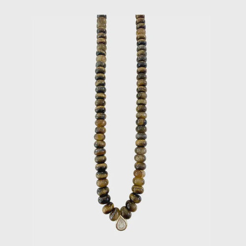Dori Crystal Teardrop Beaded Necklace in Tigers Eye