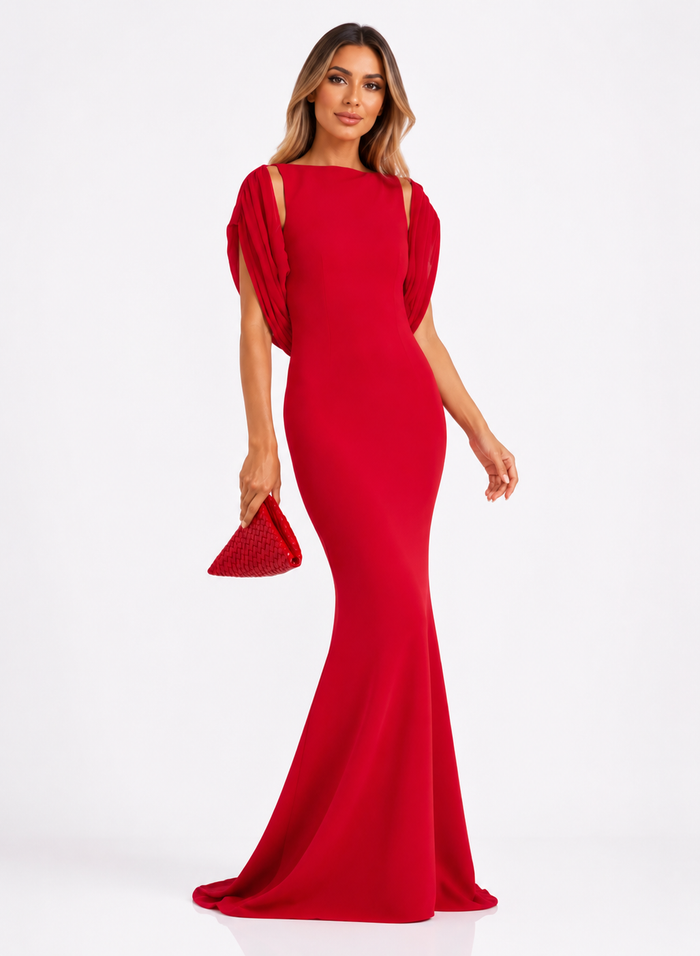Draped-Sleeve Mermaid Gown – Scarlet